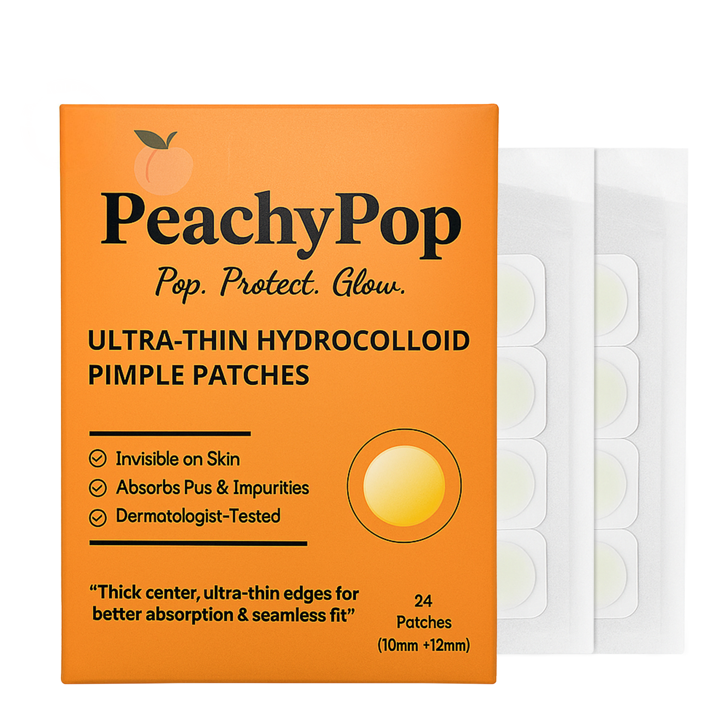 PeachyPop Hydrocolloid Skin Patches – Ultra-Thin, Protective Dots – 24 Count
